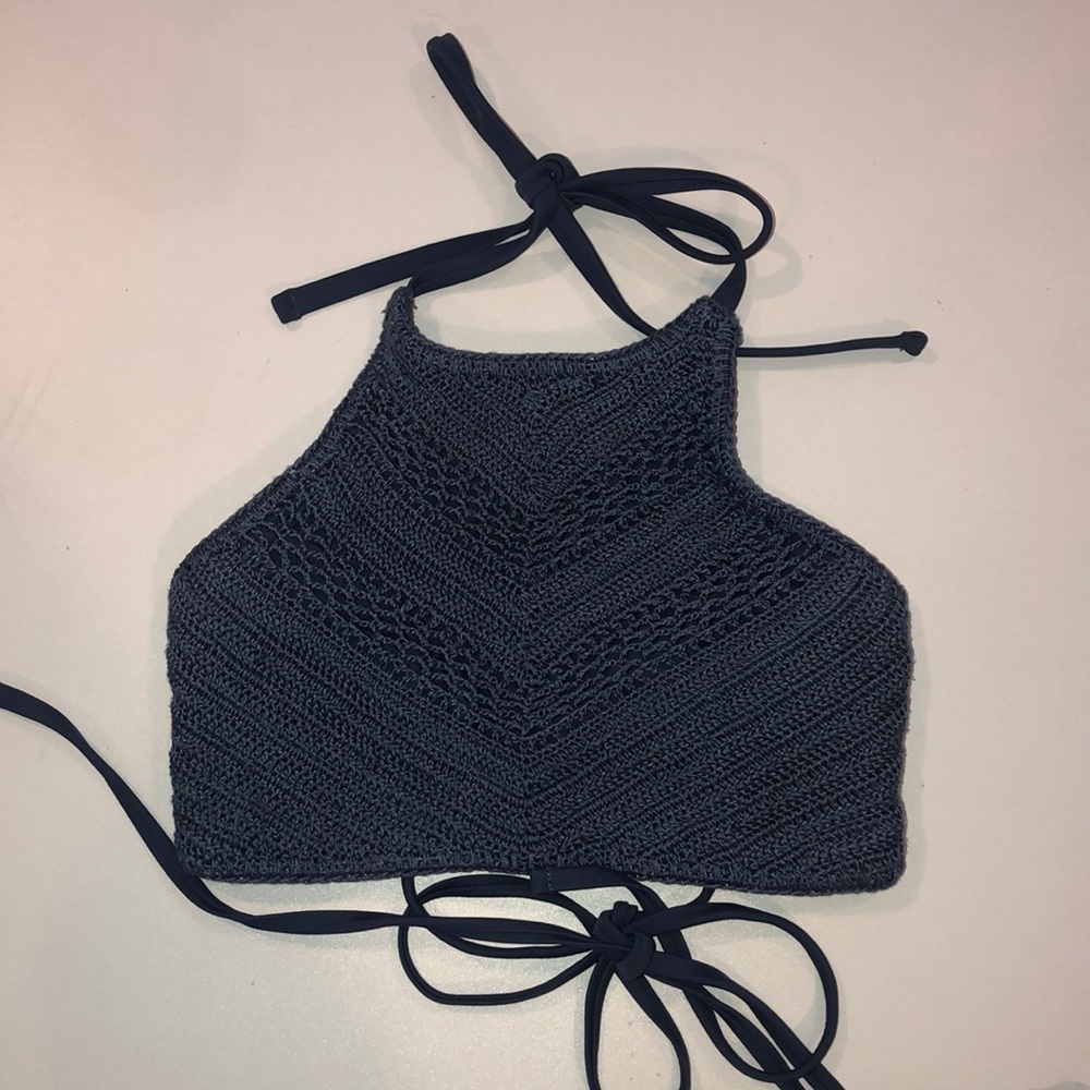 Periwinkle Blue Crochet Halter Bikini Top Size S - Picture 2 of 5